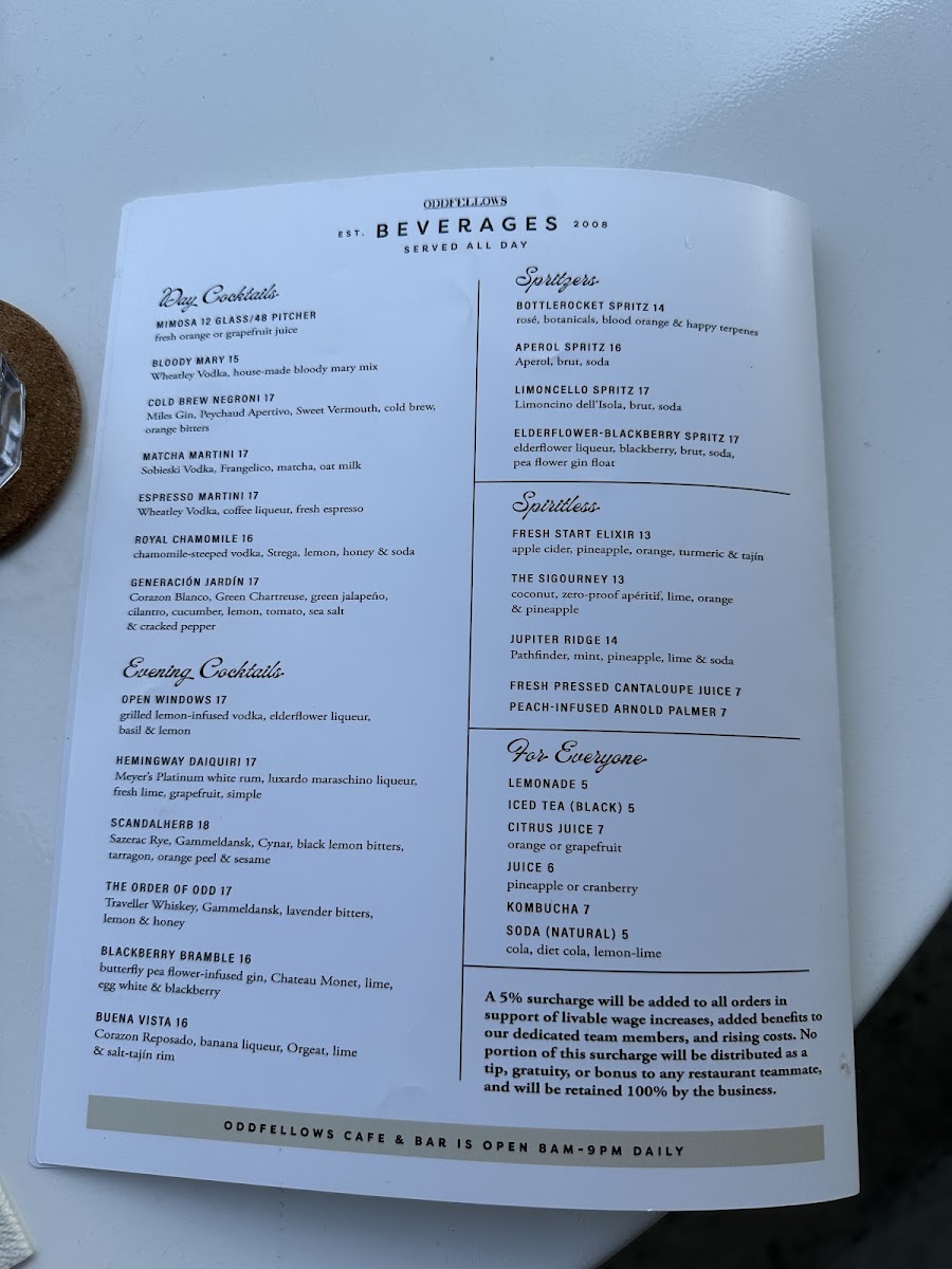 Oddfellows Café + Bar Menu - Image 1